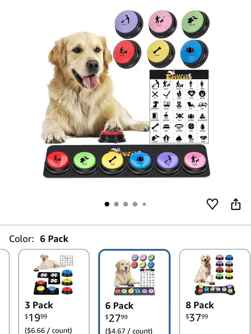 Interactive Pet Training Buttons - Yellow, Purple, Green Set